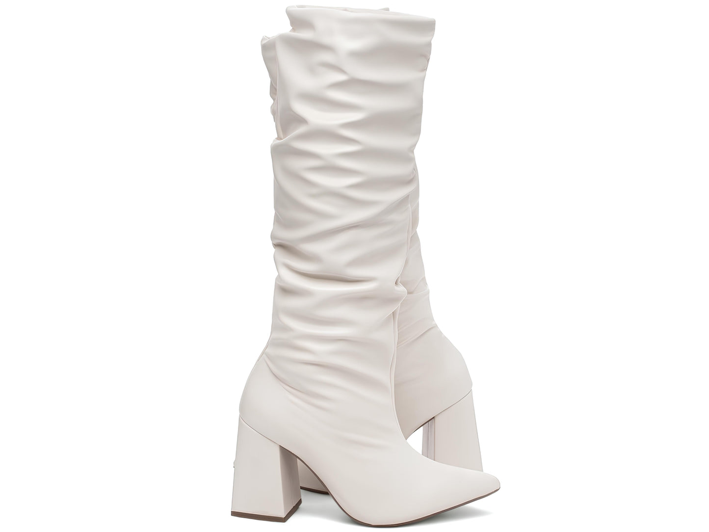 Bota Bico Fino - Cano Alto Franzida Off White