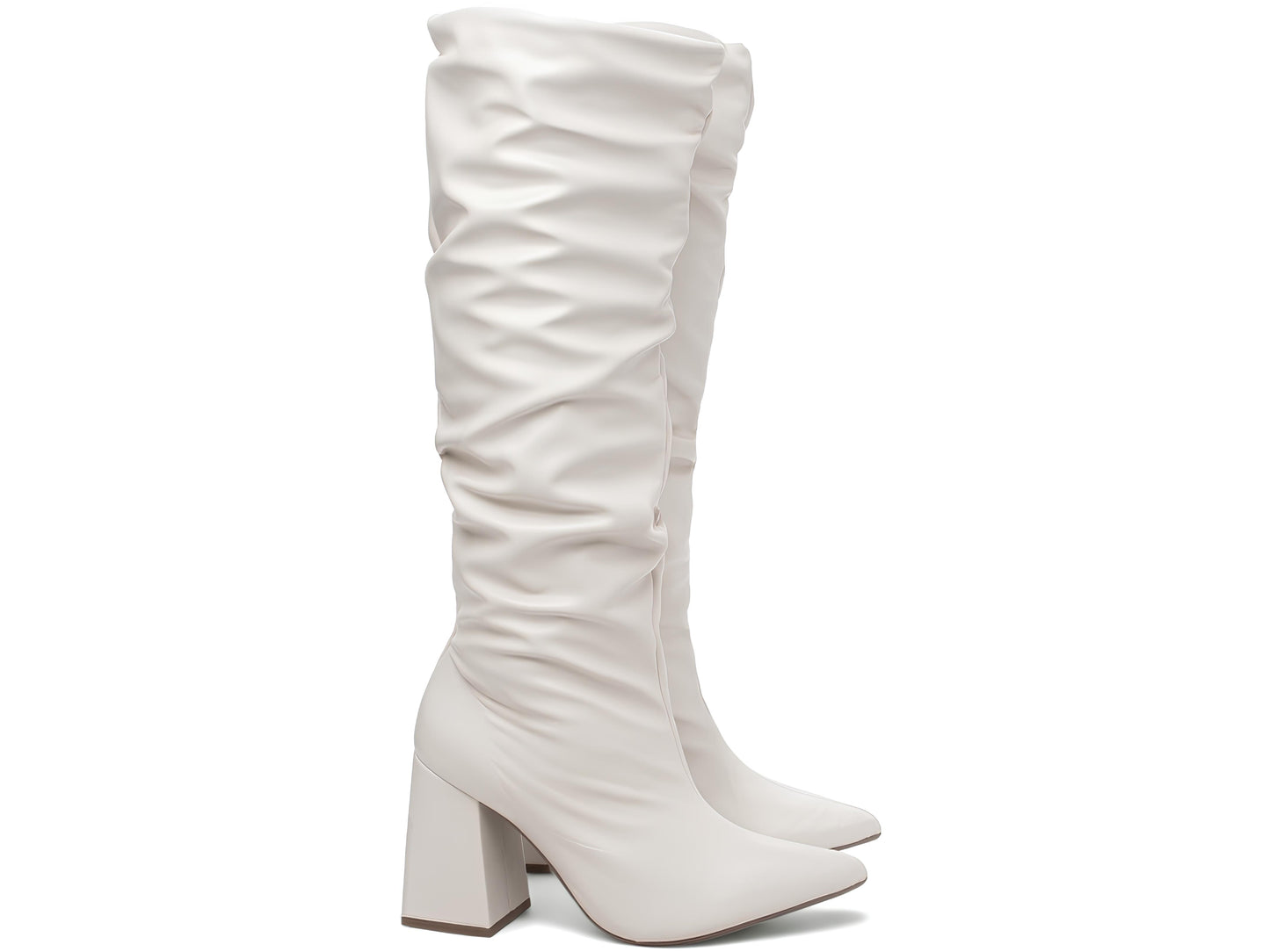 Bota Bico Fino - Cano Alto Franzida Off White