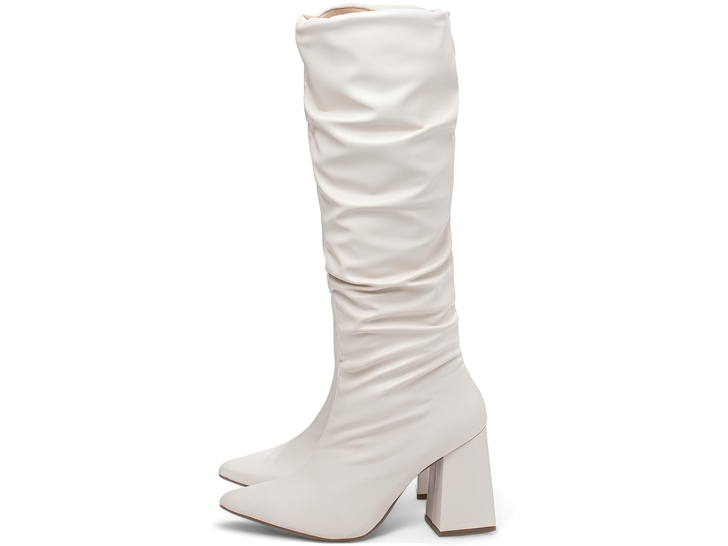 Bota Bico Fino - Cano Alto Franzida Off White